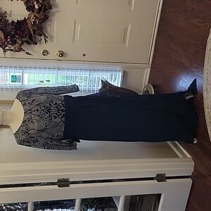 JS COLLECTIONS Cloud Navy Blue long evening dress silver trim bodice sz 16 NEW